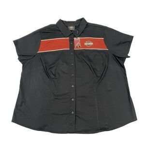 HARLEY DAVIDSON Garage Shirt Top Black Orange Sewn Biker Logo‎ Women's 3W